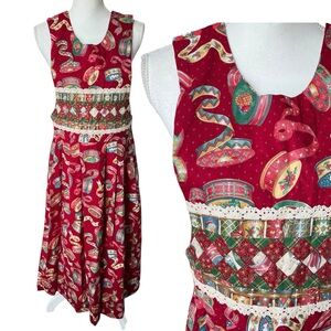 Providence plantation Christmas maxi dress cottagecore red ribbons quilted small